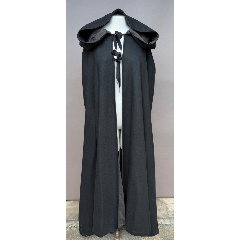Custom Edinburgh Woolen Cape Black Hooded Full Circle Cotton Lined Vintage OS 80